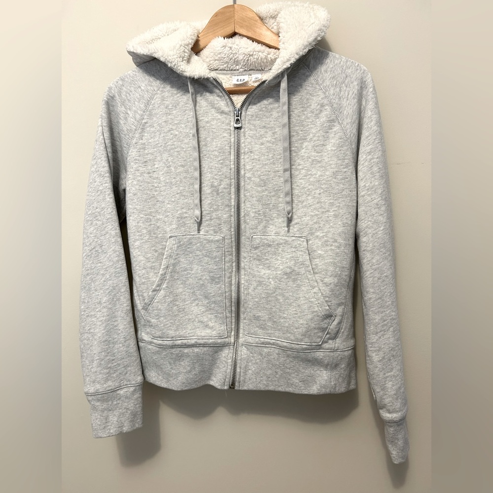 GAP Light Gray Sherpa-Lined Zip Hoodie